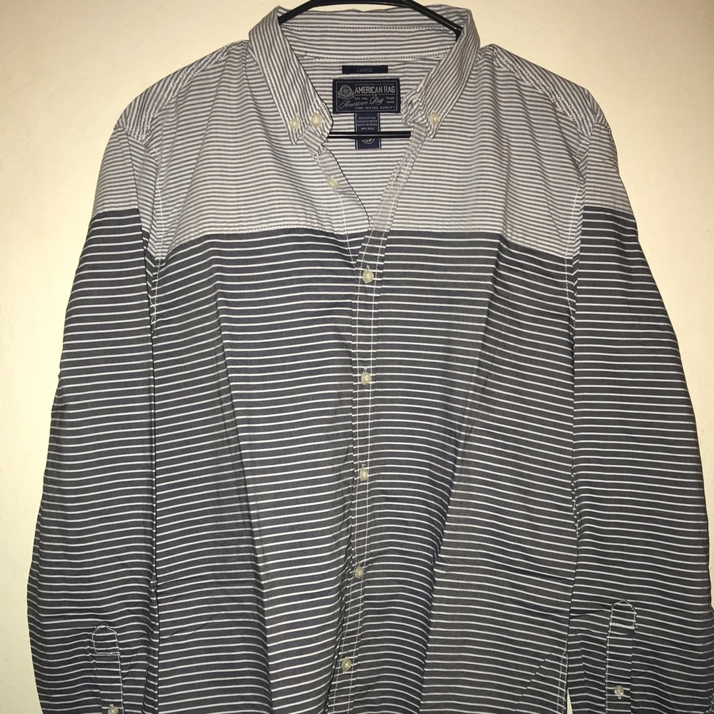 Grey Long Sleeve Button-down Striped Shirt